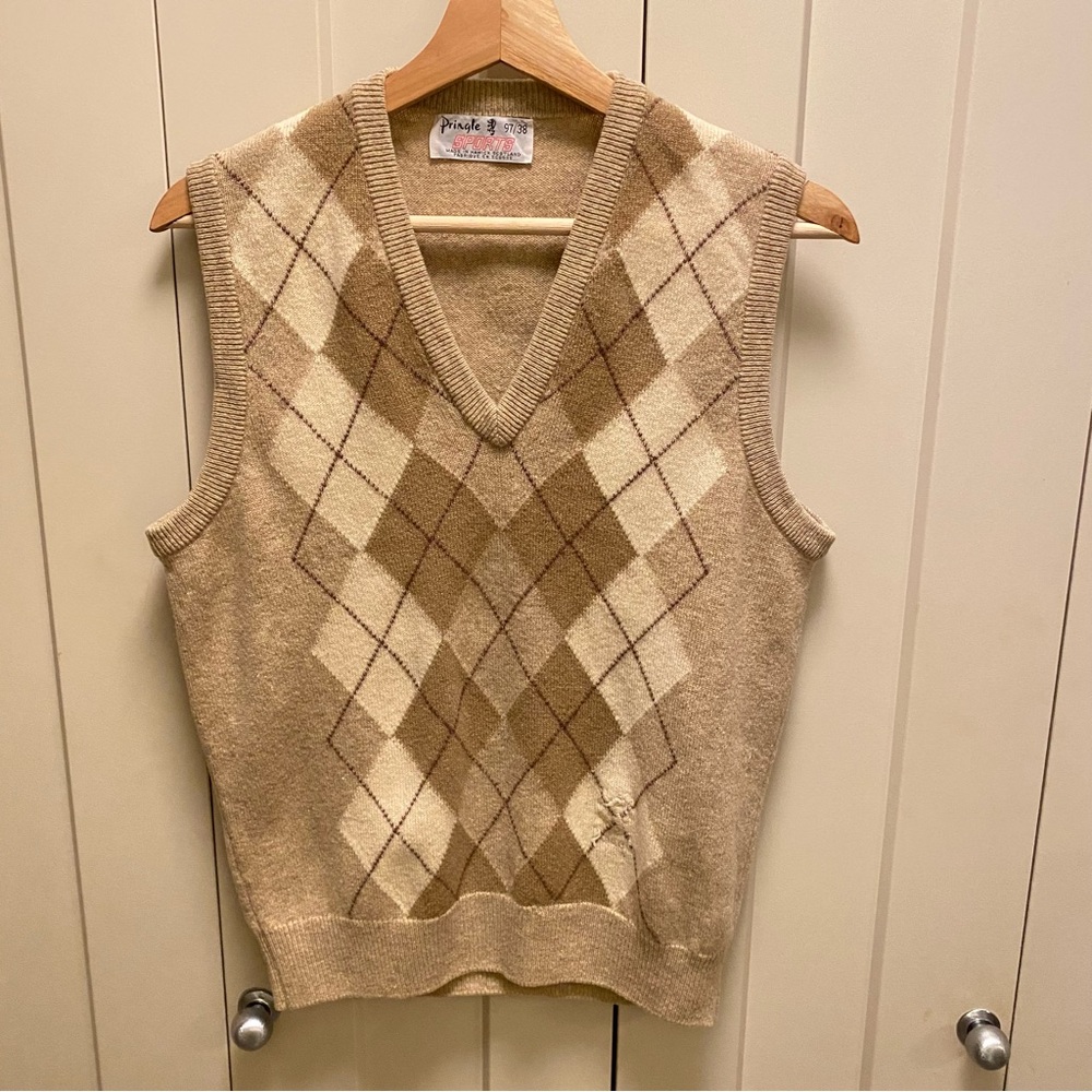 Vintage Pringle-100 % Wool Argyle Vest-Classic-Office-Golf-Size-EU 38/Medium.